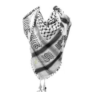 Black White Palestinian Kufiya | Islamic Arafat Shawln Muslim Scarf 120x120cm - Picture 1 of 1