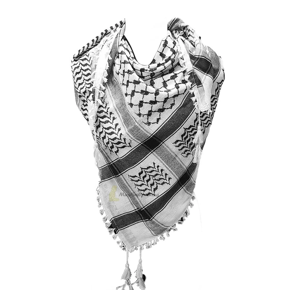 Black White Palestinian Kufiya | Islamic Arafat Shawln Muslim Scarf 120x120cm - Image 1 of 1