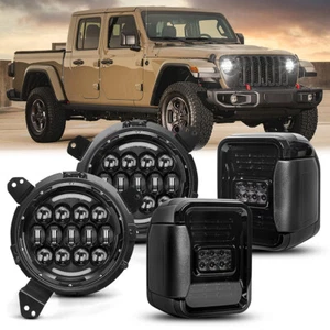 For Jeep Gladiator JT 2020-2024 7" Round LED Headlights w/Bracket+Tail Lamp Set - Picture 1 of 19