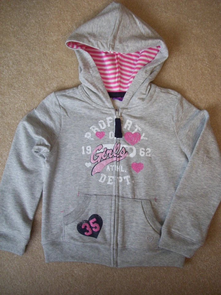 Girls Greendog Gray Hooded Sweatshirt Pink & White Stripes inside Hood Sz 5 NWT - Image 1 of 1