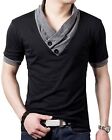 YTD 100% Cotton Mens Casual V-Neck Button Slim Muscle Tops Tee Short Sleeve T-Sh