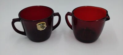 Vintage Anchor Hocking Royal Ruby Red Glass Creamer and Sugar Bowl - Image 1 of 4