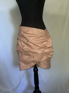 House Of CB Pink Faux Leather Zip Up Skirt With Button Accents Size L - Picture 1 of 4