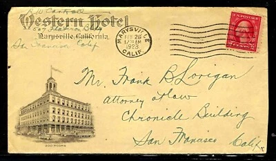 1923 WESTERN HOTEL ADVERTISING MARYSVILLE CA TO SAN FRANCISCO CA - Image 1 of 2