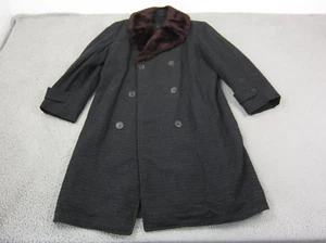 True Vintage Timme Tuft Coat Mens 42-44 Black Alpaca Fur Collar Tweed Trench - Picture 1 of 24