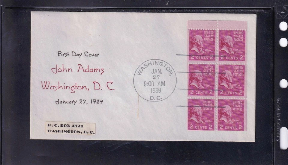 SCOTT 806B JOHN ADAMS NIX BOOKLET PANE BP-6 TAB FIRST DAY COVER FDC - Image 1 of 1