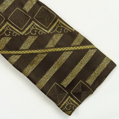 Vintage 60s 50s Brown Gold Geometric Striped Tie Skinny Square Point 54x2 - Image 1 of 4