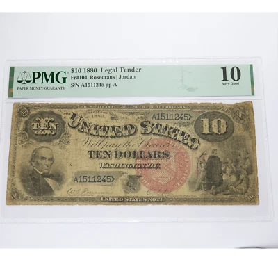 1880 PMG VG10 - Billete de curso legal de $10 de Washington DC - FR 104 #43926F Foto 1 de 3