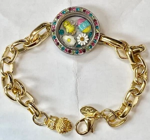 ORIGAMI OWL Easter Bracelet Multicolored Locket ~ Gold Link Authentic - Picture 1 of 5