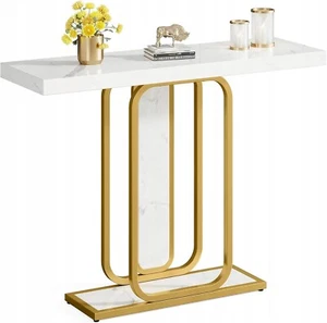 Modern console 105 cm with veneered marble top WHITE AND GOLD - Picture 1 of 6