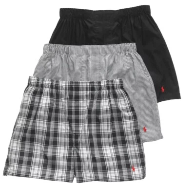POLO Ropa Interior Para Hombre Tejido Algodón Boxers por Ralph Lauren Cuadros Rayas Negro Rojo Foto 1 de 4