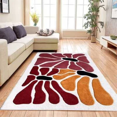 Red Yellow Hand Made Hand Tufted 100%Wool Custom Area Rug For Living Room - Image 1 of 4