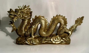 Gold Resin 4-Towed Chinese Dragon Figurine - Picture 1 of 5