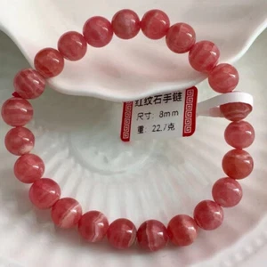 Pulsera de amor con cuentas de piedras preciosas de rodocrosita de hielo rosa natural de 8 mm AAAAA - Imagen 1 de 5