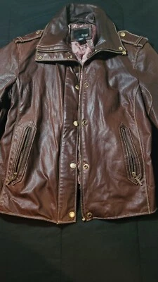 ANA A New Approach Leather Jacket Womens Medium M Moto Zip Paisley Lined Brown - Image 1 of 4