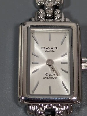 Omax Silver Tone Dial Rectangle Case Link Bracelet Band Watch 8 Inch - Image 1 of 4