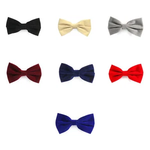 Every Occasion Elegance: Men's Luxurious Faux-Velvet Pre-Tied Plain Bow Tie. - Picture 1 of 8