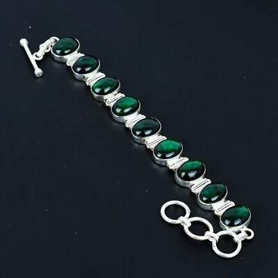 Bracciale In Labradorite Verde In Argento 925 Bracciale Fatto A Mano - Immagine 1 di 4