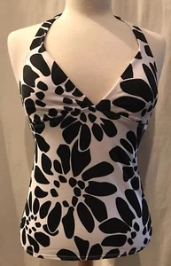 Perry Ellis Tankini Halter Top Black White Floral Small - Picture 1 of 5