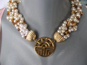 True Vintage LOGO Statement Perlen Choker Collier LOUIS FERAUD Paris 80er 90er - Bild 1 von 6