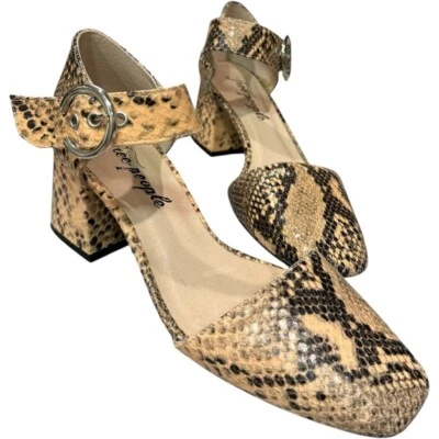 Free People Bardot Tacones Bloque Correa en el Tobillo Piel de Serpiente Estampado Cuero Zapatos 5.5 - 6 Foto 1 de 4