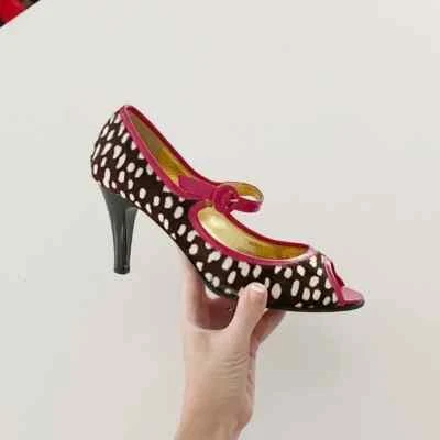 J. Tacones Mary Jane Crew Kenzie Vintage pelo de becerro punta abierta en fucsia talla 7 Foto 1 de 4