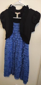 Speechless Girl's Size 12 Blue Sequin Tiered Ruffled Dress with Attached Shrug - Picture 1 of 5