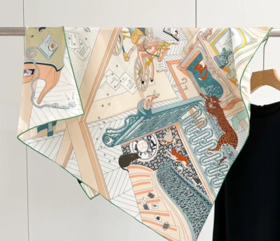 Чистый 18 Momme саржи шелк надежном шарф бандана животное печати квадратная шаль 35' - Изображение 1 из 4