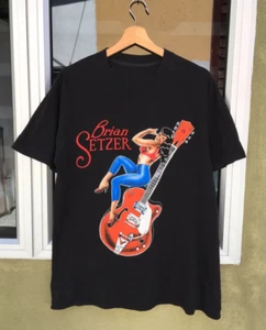 Vintage Brian Setzer Orchestra Band schwere Baumwolle schwarz volle Größe T-Shirt TU185 - Bild 1 von 4