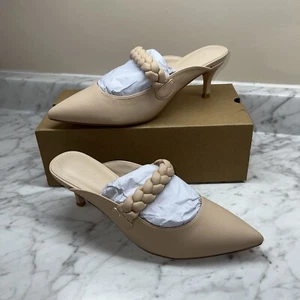 Coutgo Damen-Pantoletten spitze Zehenpartie Slipper geflochtener Riemen Größe 8 cremefarben - Bild 1 von 3