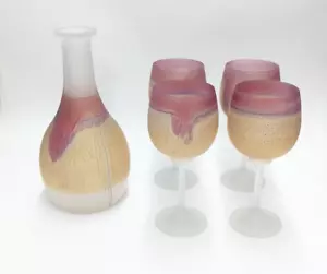 Rueven handbemalte Nouveau Art Glasflasche und 4 Weingläser handbefeuerte Eiche - Bild 1 von 7
