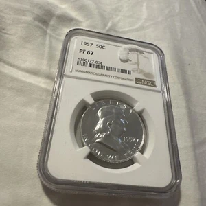 1957 NGC PF67 SILVER PROOF FRANKLIN HALF DOLLAR 50C 90% SILVER NEW WHITE LABEL - Picture 1 of 1