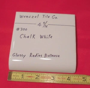 1 pc.  Chark White #300:  Ceramic Bullnose Tile by Wenczel Co. 4-5/16"  Mud-Cap - Picture 1 of 20