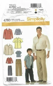 SIMPLICITY #4760 MEN'S CHEST SIZE 34-48 BOYS S-M-L SHIRT & PANTS PATTERN UNCUT - Picture 1 of 6