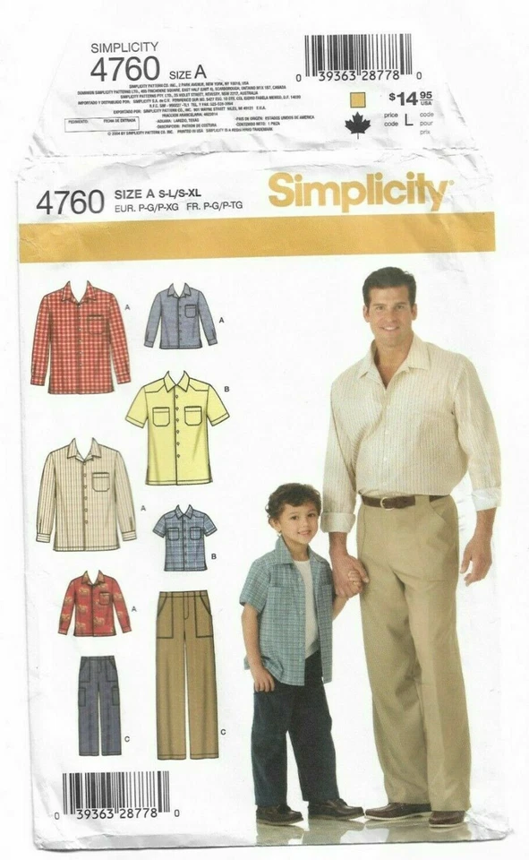 SIMPLICITY #4760 MEN'S CHEST SIZE 34-48 BOYS S-M-L SHIRT & PANTS PATTERN UNCUT - Image 1 of 4