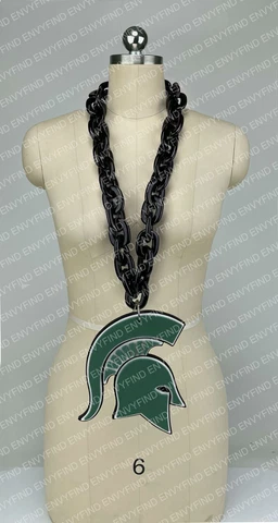 New NCAA MICHIGAN STATE SPARTANS Big Fan Chain BLACK Necklace with Foam LOGO Cover