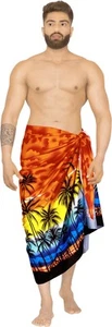 LA LEELA Men's Sarong Bath Hawaiian Pareo Wrap One Size Orange - Picture 1 of 3