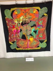Hermès Carre 90 “Art des Steppes” black Silk Scarf Vintage：JPN - Picture 1 of 11