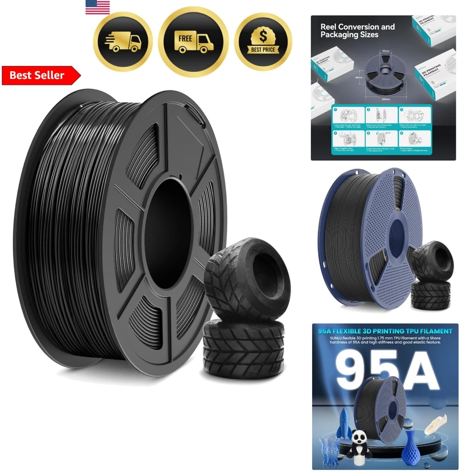 Filamento TPU flexível 1,75 mm 1 kg alta velocidade 95A para impressão 3D preto - Imagem 1 de 4