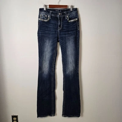 Miss Me Women's Size 28 Curvy Bootcut Embellished Jeans Flap Back Pockets - Image 1 of 4