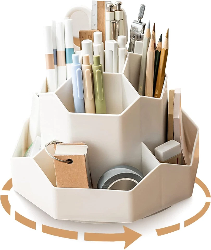 360° Drehbarer Stiftehalter Weiß – Schreibtisch Organizer 9 Fächer Große Kapazit - Bild 1 von 4