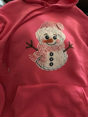 Sudadera con Capucha Rosa Talla Mediana Muñeco de Nieve Navidad Suéter Para Mujer Pullover Sudadera Foto 1 de 3