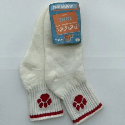 VTG Socks 9-11 Quarter Length White Red Cheerleading Sports Acrylic Paw 90's - Image 1 of 4
