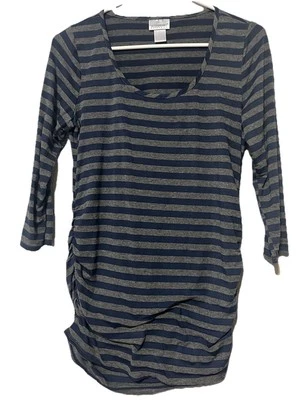 Motherhood Maternity Tunic Top Size Small Striped Ruched Sides Blue Gray - Image 1 of 4