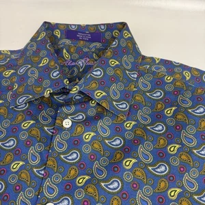 Alan Flusser Shirt Mens Large Blue Cotton Paisley Long Sleeve Button Up - Picture 1 of 8