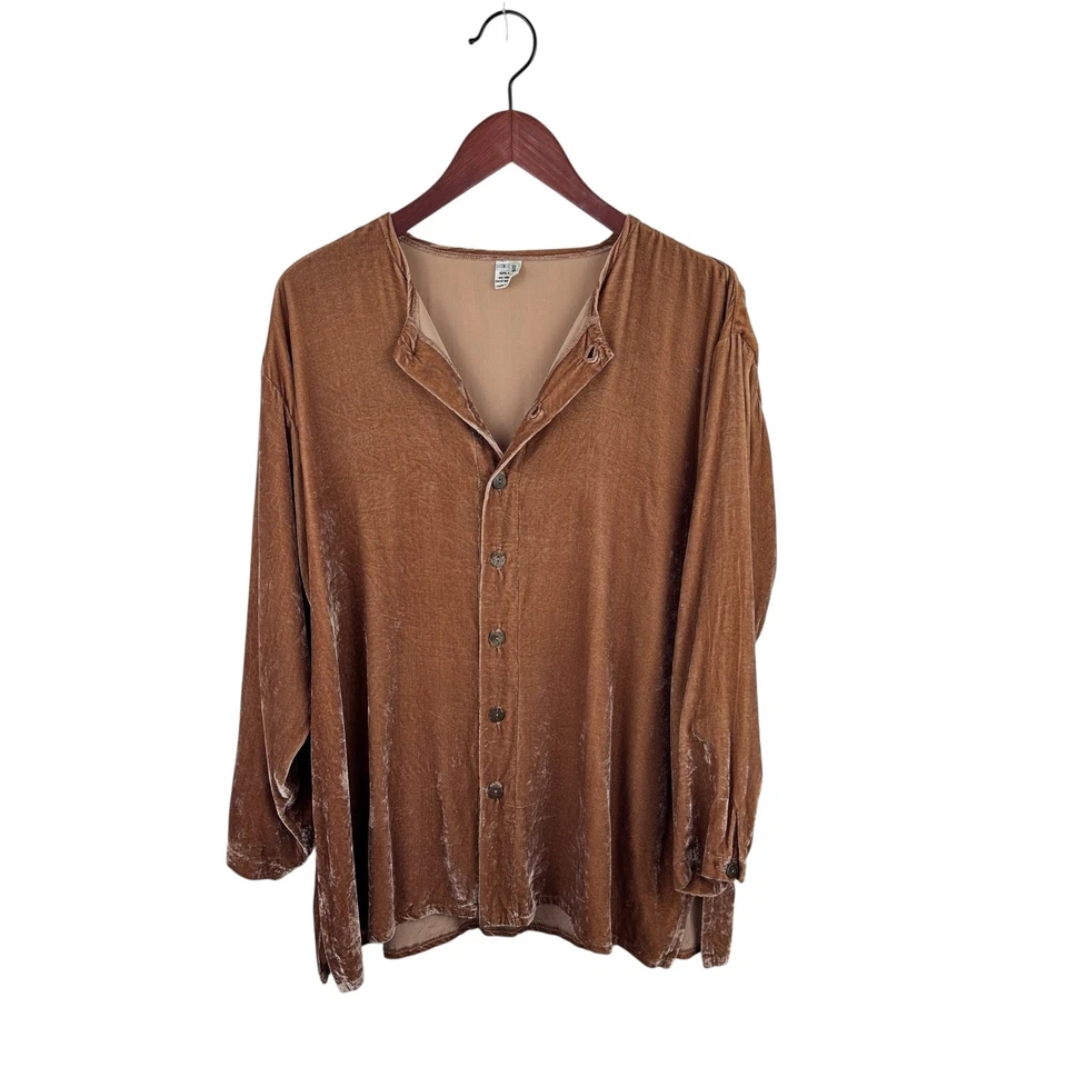 Dosa Silk-Blend Velvet Tunic Size 3 Copper Long Sleeves - Image 1 of 4