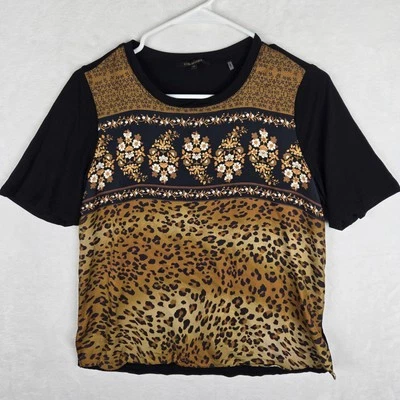 Kobi Halperin Womens 100% Silk Spandex Animal Print Floral Short Sleeve Top XS - Image 1 of 4