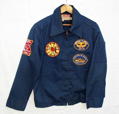 Vintage 70s California Mojave Air Races Navy Blue Mechanics Jacket Sz 44 - Image 1 of 4