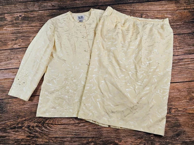 Conjunto de falda de colección KB Stella Louise para mujer Plus 20W 2 piezas mezcla de lino amarillo con cuentas Foto 1 de 4