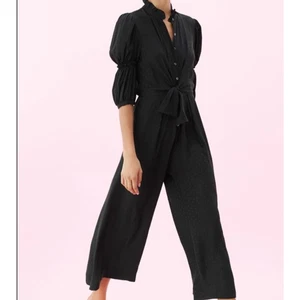Rebecca Taylor Silk Jacquard Heart Print Wide Leg Crop Jumpsuit Black 6 - Picture 1 of 12
